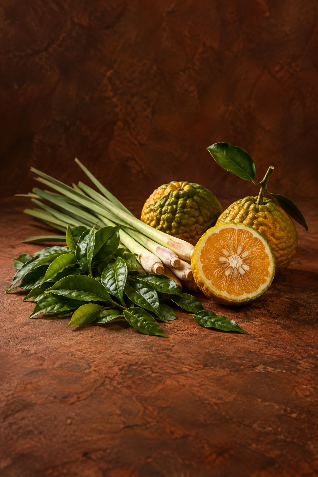Green tea leaves, lemongrass and bitter oranges